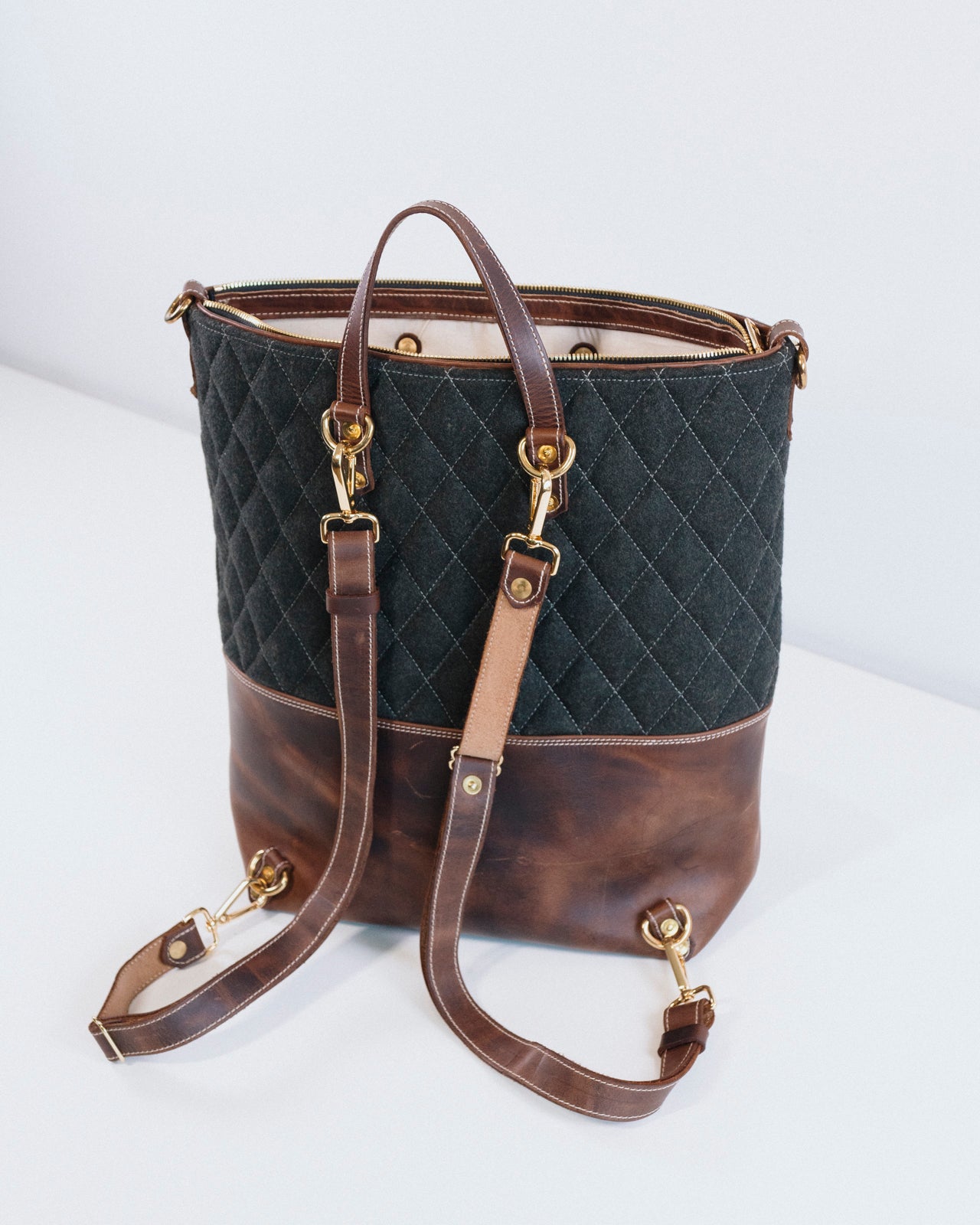 Lark Convertible Leather & Anian Mfg. Wool Backpack - GOLDEN HOUR